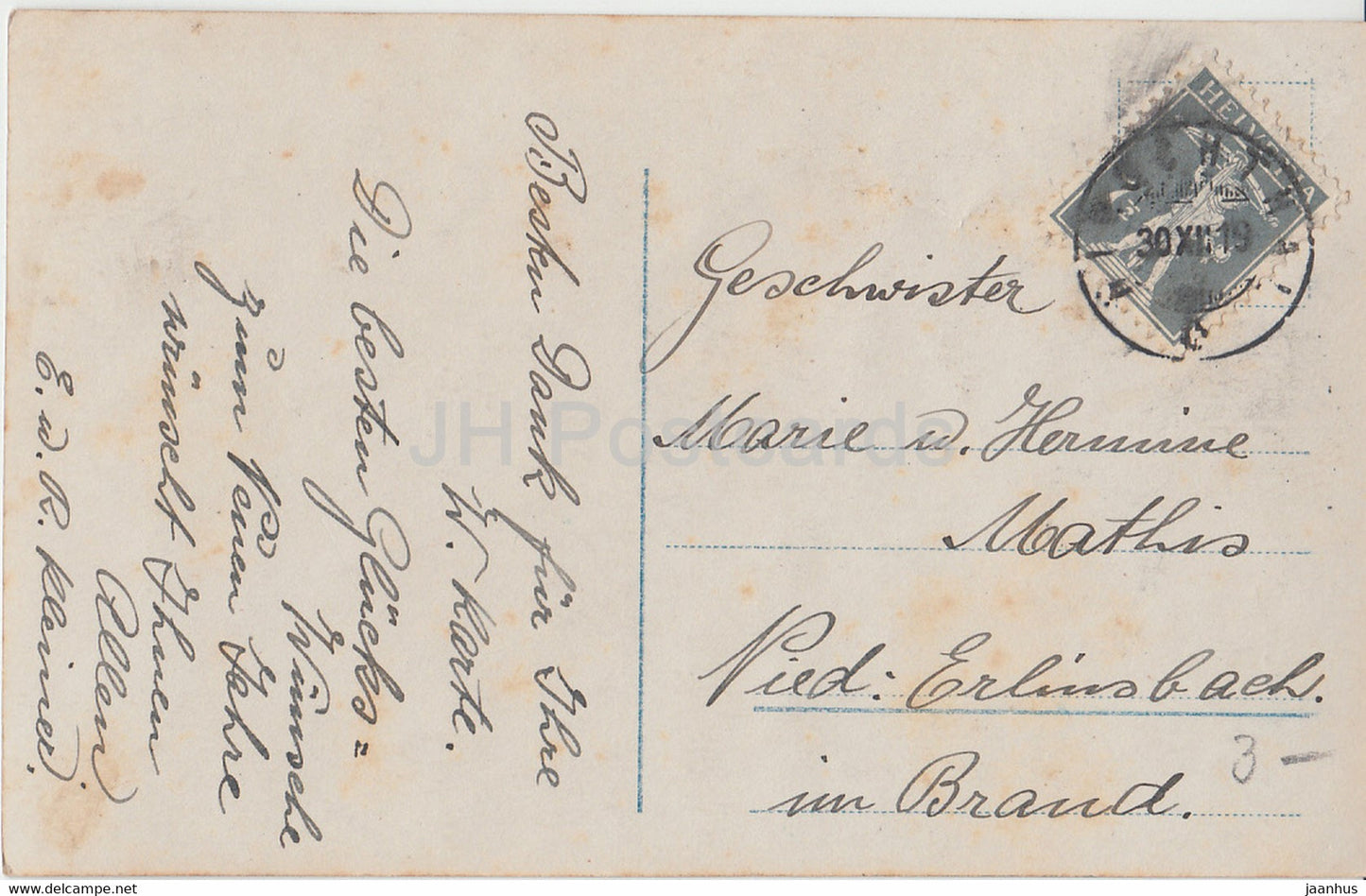 New Year Greeting Card - Ich gratuliere innigst zum neuen Jahre! - boy - 980/2 - old postcard - 1919 - Germany - used