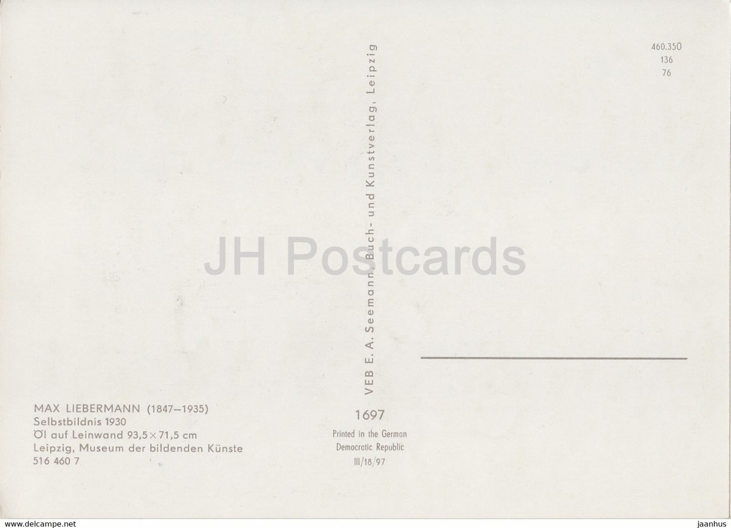 painting by Max Liebermann - Selbstbildnis - self portrait - 1697 - German art - Germany DDR - unused