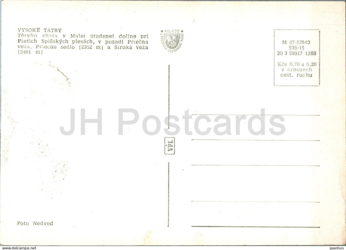 Vysoke Tatry - Teryho chata - Priecna veza - Priecne sedlo - Siroka veza - cottage - Slovakia - Czechoslovakia - unused