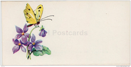 mini Greeting card - butterfly - flowers - 1978 - Latvia USSR - unused - JH Postcards