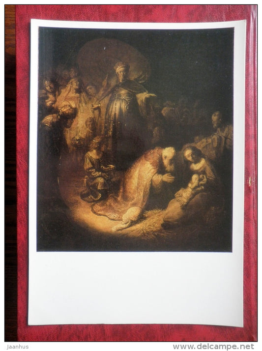 Painting by Rembrandt - Adoration of the Magi , 1632 - maxi card - dutch art - 1973 - unused - JH Postcards