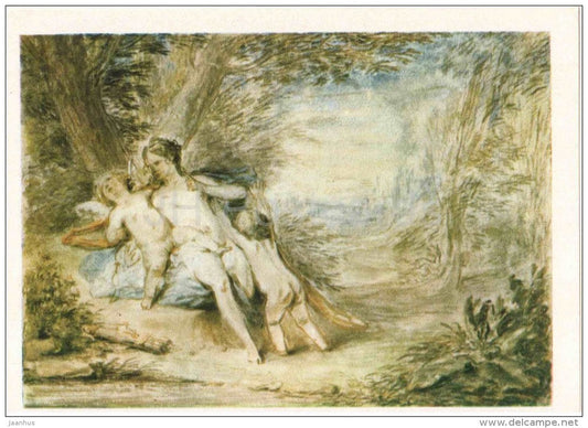 painting by unknown artist - Venus with cupids , XVIII century - german art - unused - JH Postcards
