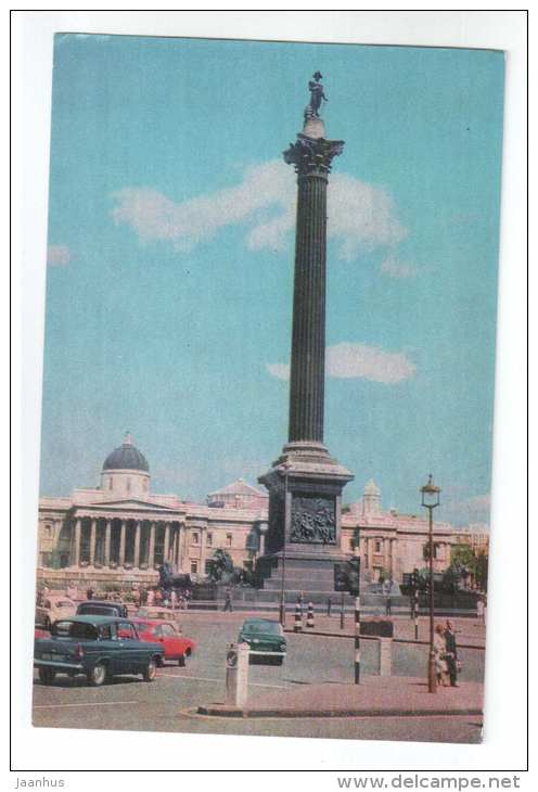 Trafalgar Square and Nelson`s Column - cars - London - 1968 - United Kingdom England - unused - JH Postcards
