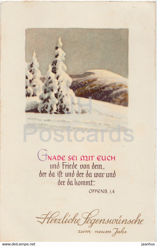 New Year Greeting Card - Herzliche Gluckwunsche zum Neuen Jahre - winter view - SJD 4980 - old postcard - Germany - used - JH Postcards