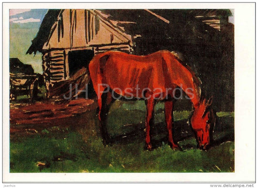 painting by A. Gaponenko - Horse , 1867 - russian art - unused - JH Postcards