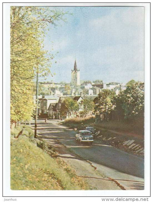 Church - car Moskvich - Cesis - Latvia USSR - unused - JH Postcards