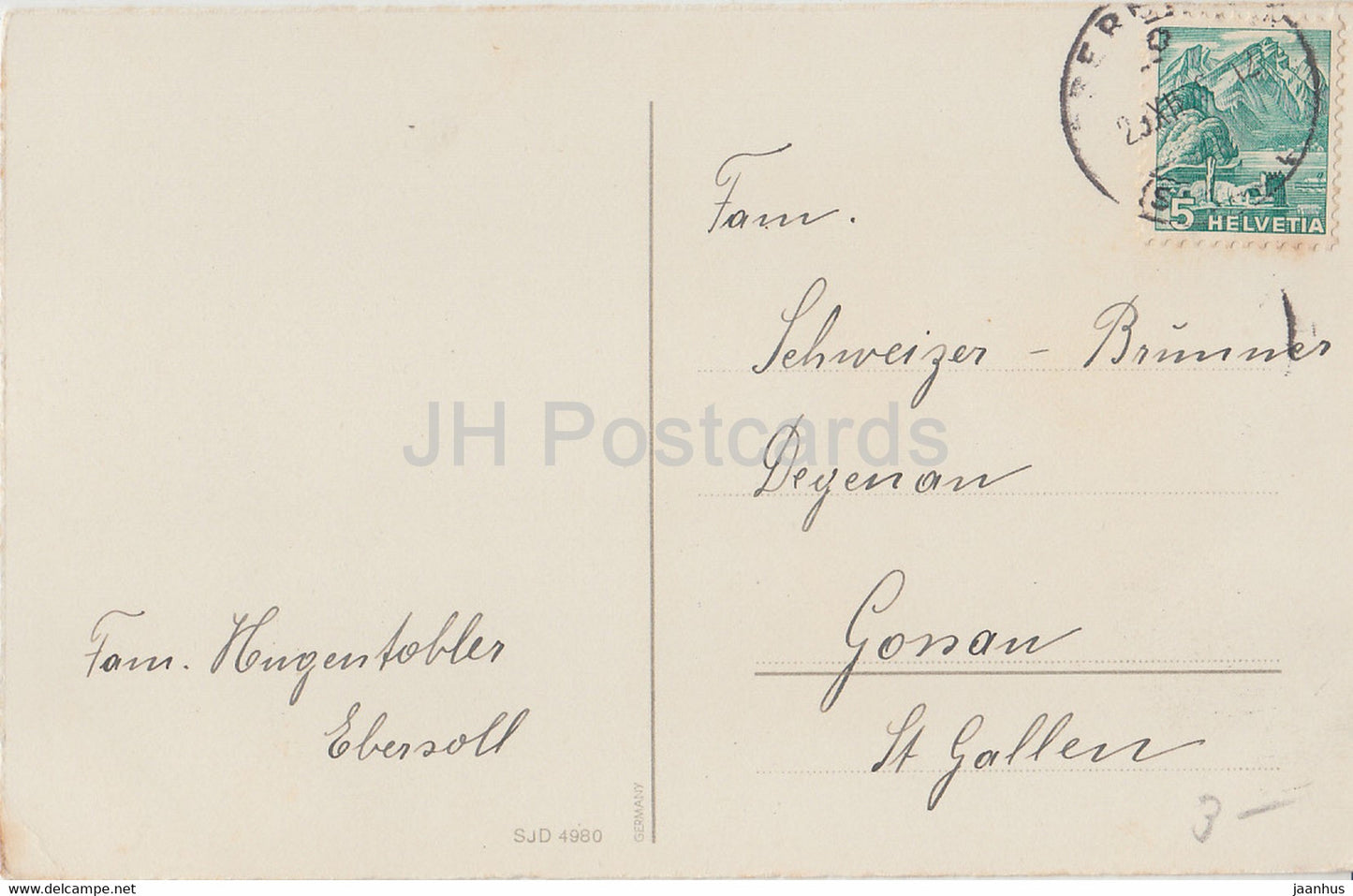 New Year Greeting Card - Herzliche Gluckwunsche zum Neuen Jahre - winter view - SJD 4980 - old postcard - Germany - used