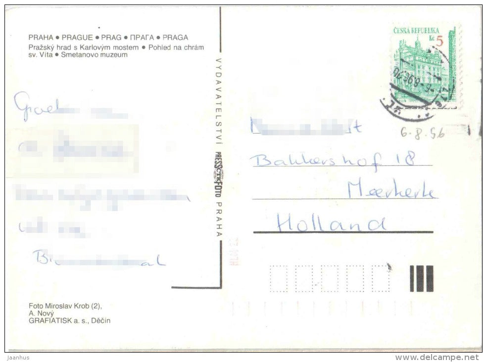 Prague castle and Charles bridge - St. Vitus cathedral - museum - Praha - Prague - Czechoslovakia - Czech - used 1996 - JH Postcards