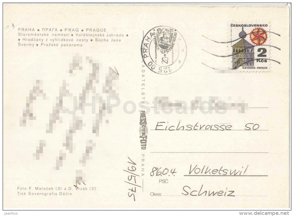 Praha - Prague - bus - Old Town Square - Wallenstein Garden - Hradcany - Jana statue - Czechoslovakia - Czech - used - JH Postcards