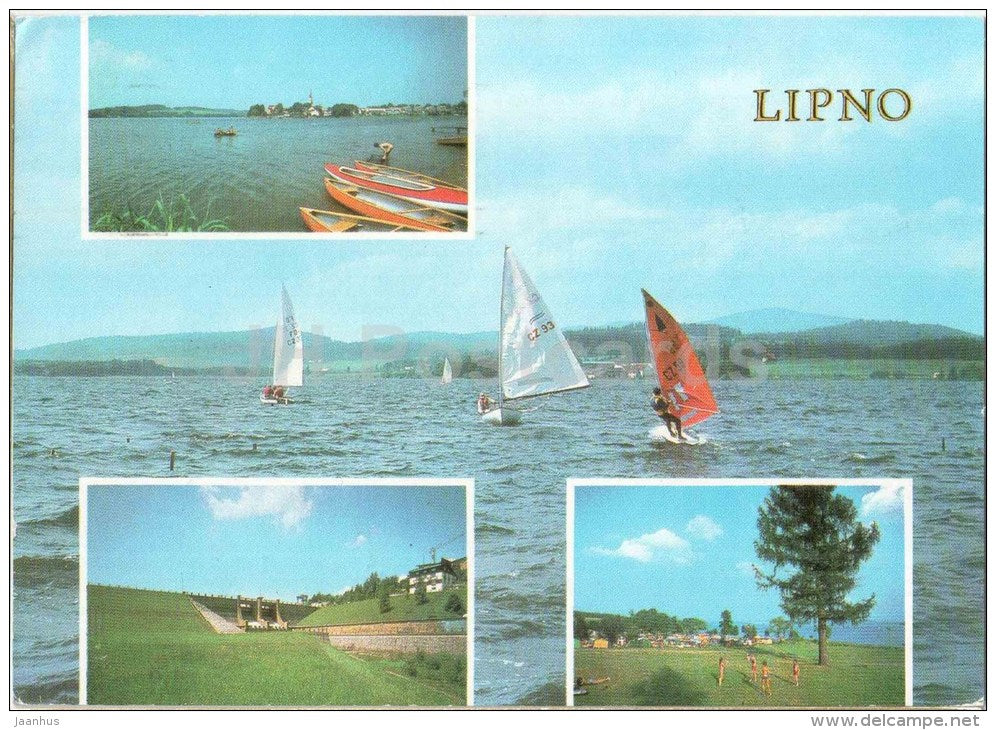 Lipno - sports sailing on the lake - Frymburk - dam - sailing boat - surfing - Czechoslovakia - Czech - used 1985 - JH Postcards
