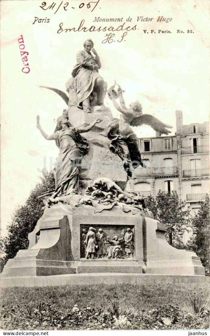 Paris - Monument de Victor Hugo - monument - 32 - old postcard - 1905 - France - used - JH Postcards