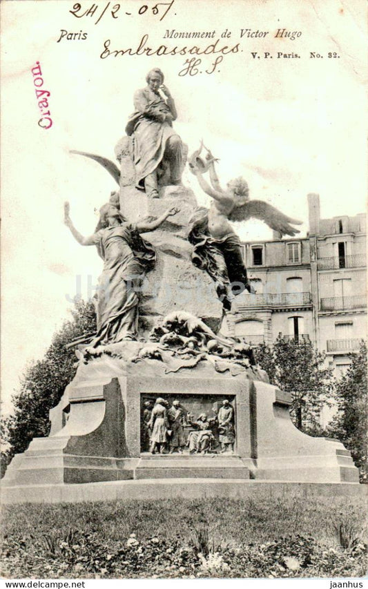 Paris - Monument de Victor Hugo - monument - 32 - old postcard - 1905 - France - used - JH Postcards