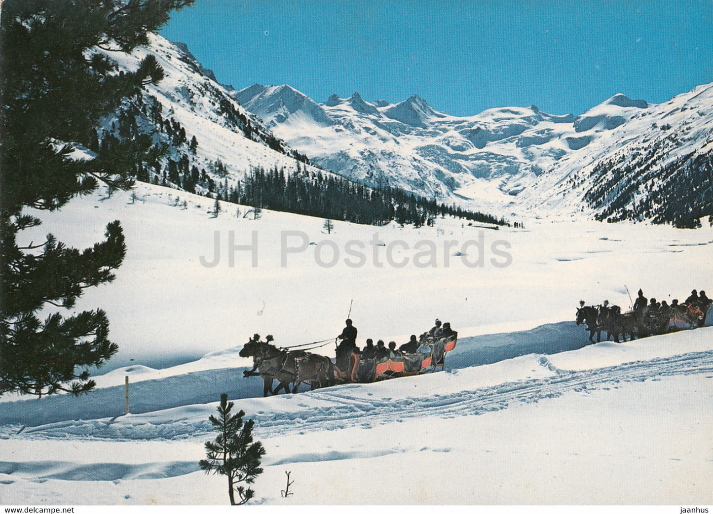 Schlittenfahrt im Rosegtal mit Sellagruppe - horse sledge - 1972 - Switzerland - used - JH Postcards