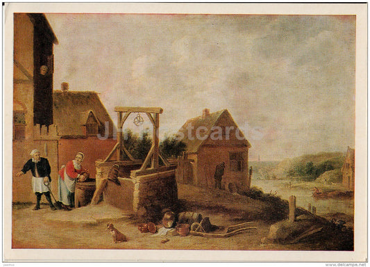 painting by David Teniers the Younger - By the Well - dog - Flemish art - 1974 - Russia USSR - unused - JH Postcards