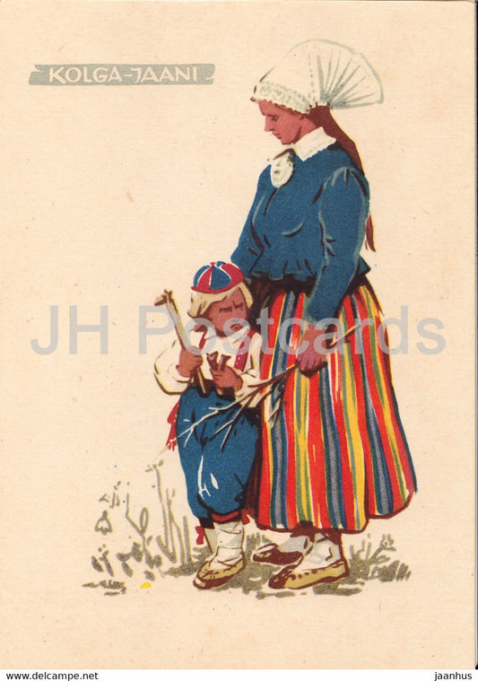 Estonian Folk Costumes - Kolga-Jaani - illustration by A. Vender - 1960 - Estonia USSR - unused - JH Postcards