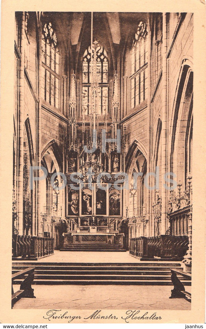 Freiburger Munster - Hochaltar - cathedral - old postcard - Germany - unused - JH Postcards