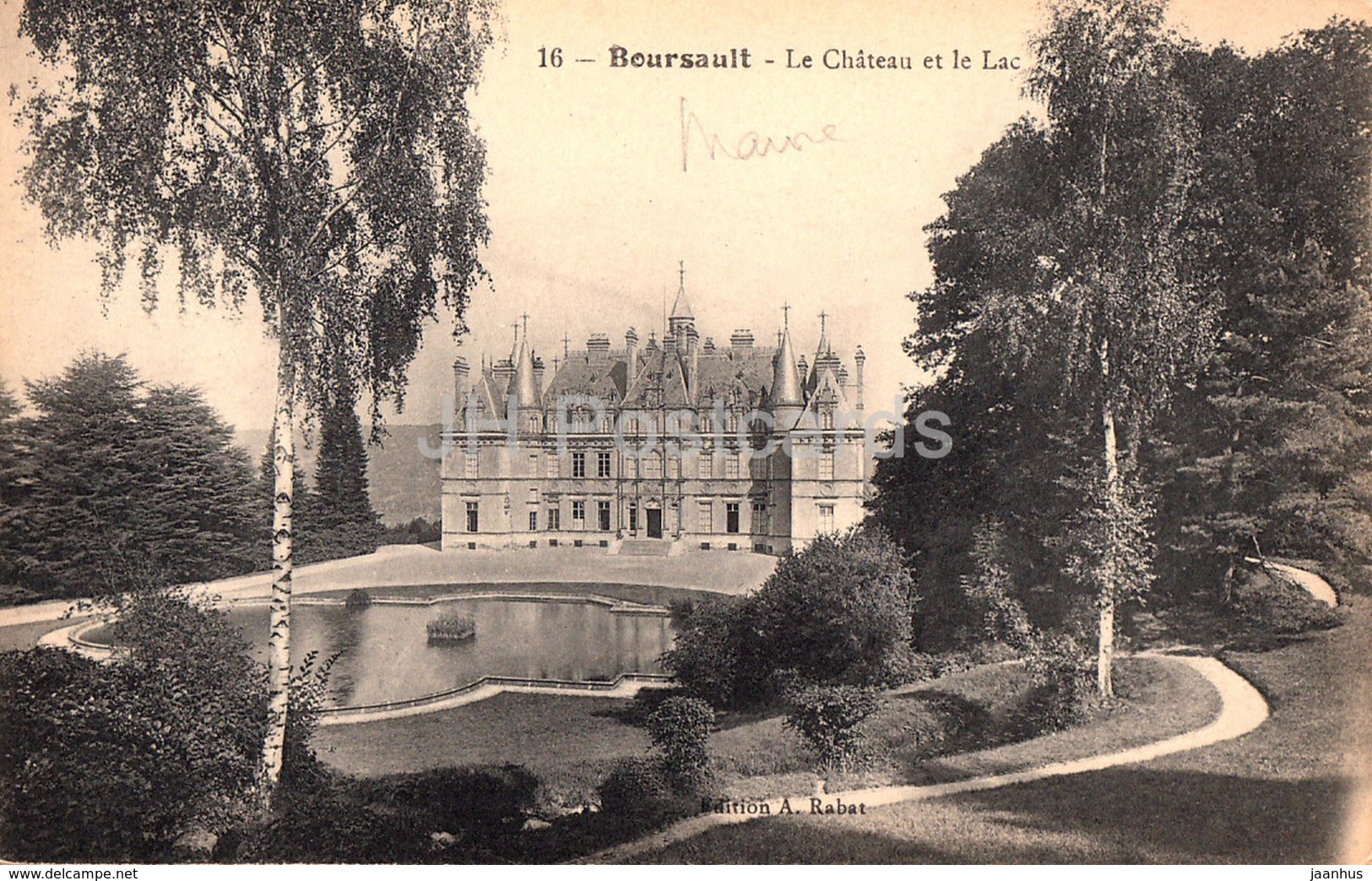 Boursault - Le Chateau et le Lac - castle - 16 - old postcard - France - unused - JH Postcards