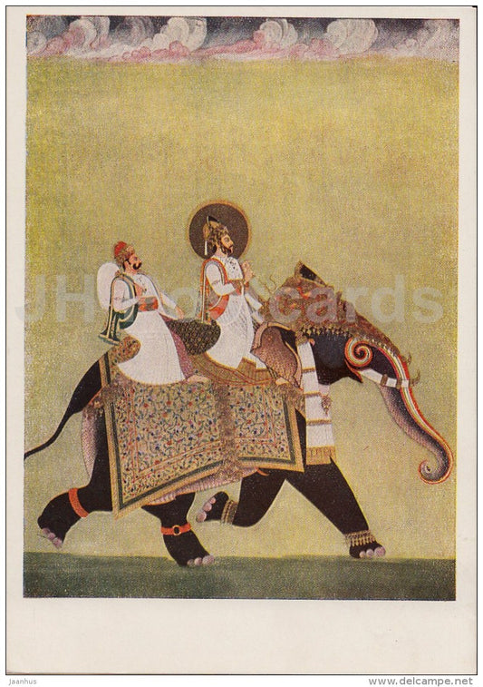 painting - Sawat Singhji on the Elephant - Indian art - 1955 - Russia USSR - unused - JH Postcards