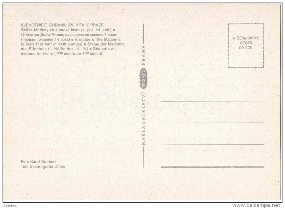 statue of the Madonna - St. Vitus Cathedral treasury - Prague - Praha - Czechoslovakia - Czech Republic - unused - JH Postcards