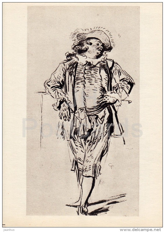 drawing by Jean-Antoine Watteau - Actor - French art - 1963 - Russia USSR - unused - JH Postcards