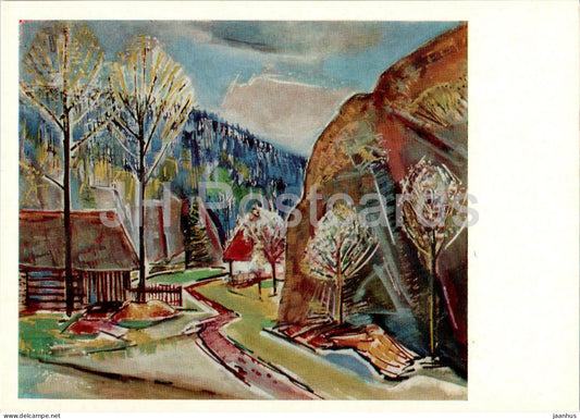 painting by Jaroslav Grus - Spring in Nebahovy - Czech art - 1977 - Russia USSR - unused - JH Postcards