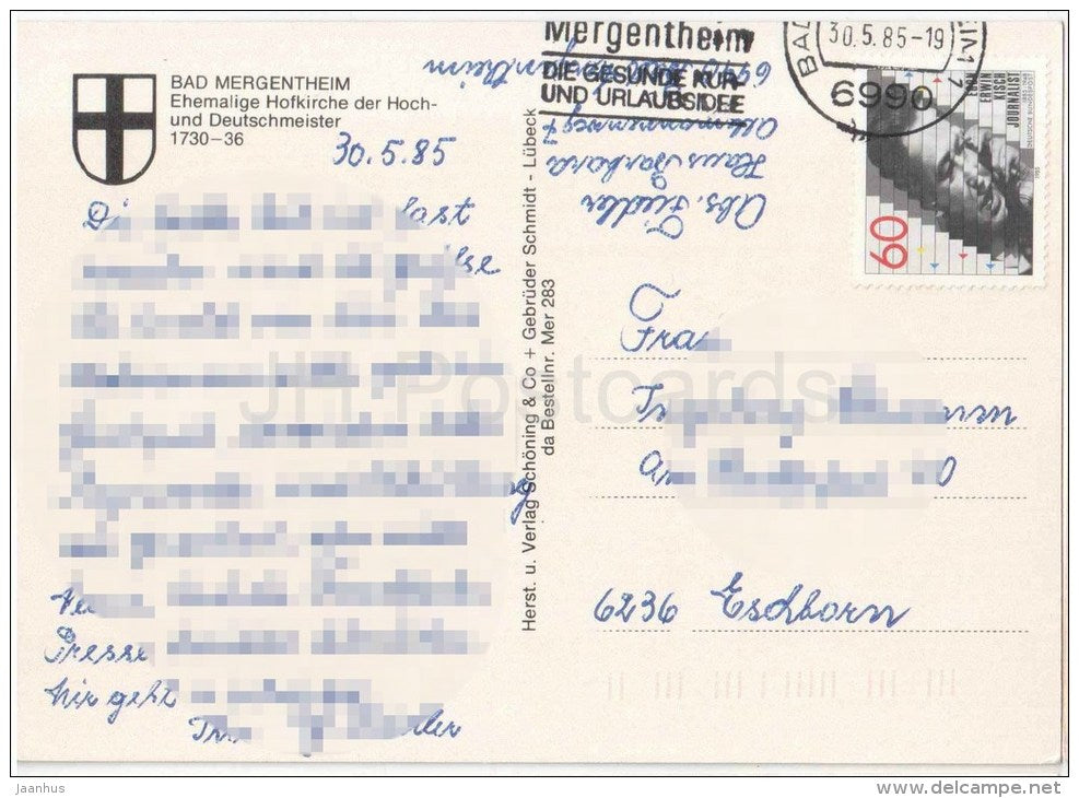 Bad Mergentheim - Ehemalige Hofkirche der Hoch- und Deutschmeister - church - Germany - 1985 gelaufen - JH Postcards