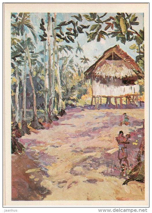 paintings by Plakhov and Alekseyev - Bongu village After Tropical Storms - Pacific - 1979 - Russia USSR - unused - JH Postcards