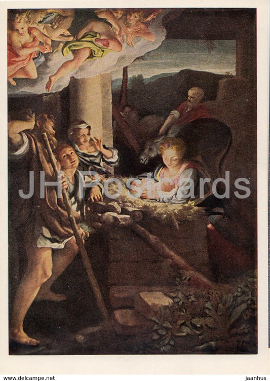 painting by Antonio Correggio - Die Heilige Nacht - Holy Night - Italian art - Germany DDR - unused - JH Postcards