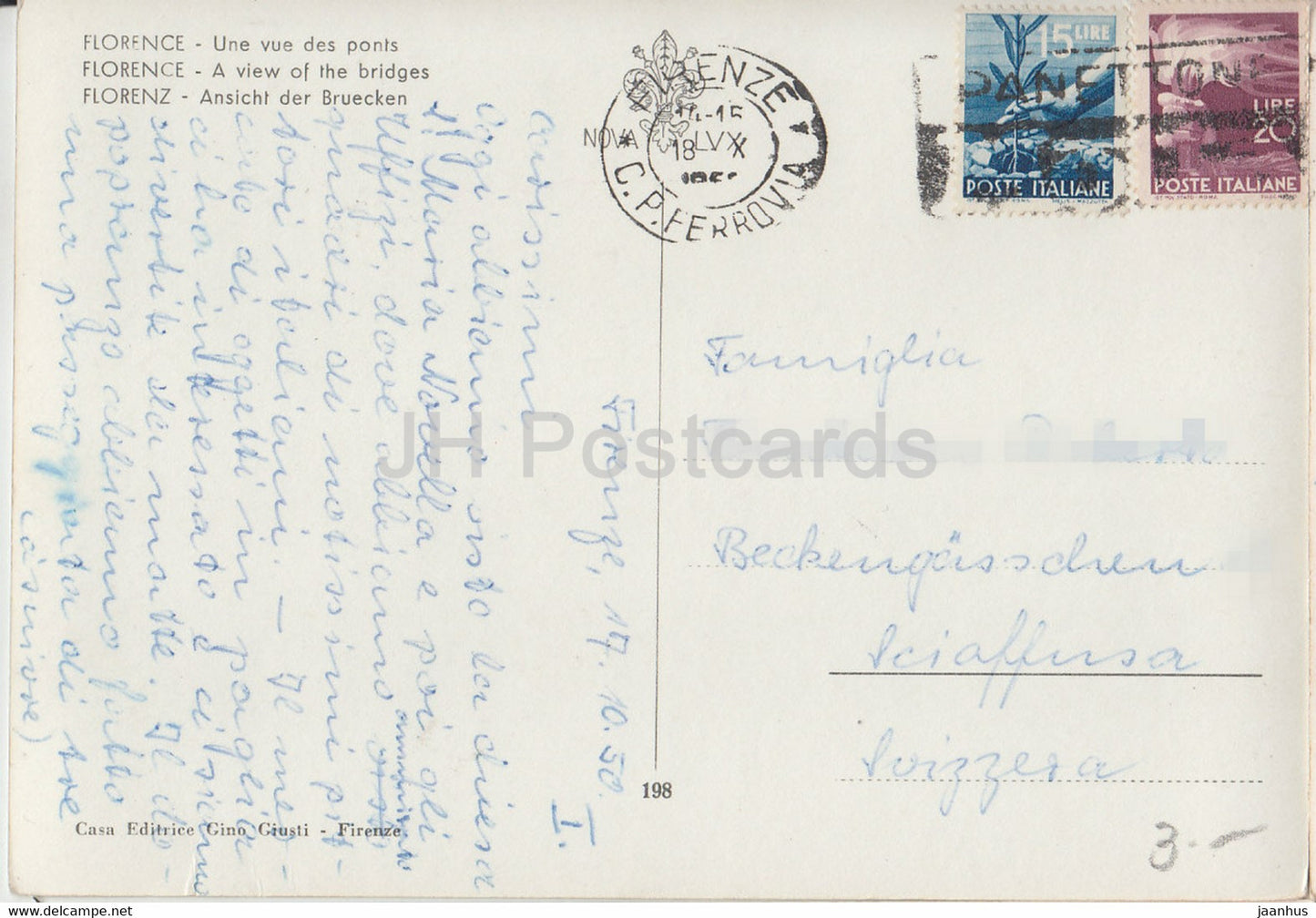 Firenze - Florence - Veduta dei Ponti - Vue des ponts - carte postale ancienne - 1950 - Italie - utilisé