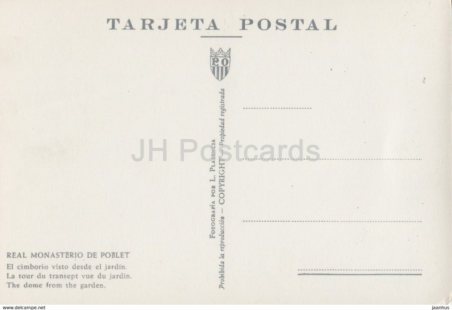 Real Monasterio de Poblet - El cimborio visto desde el jardin - The Dome from the Garden - old postcard - Spain - unused