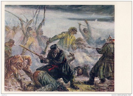 painting by E. Okas - Mahtra War , 1958 - Peasant rebellion - Estonian Art - 1966 - Russia USSR - unused - JH Postcards