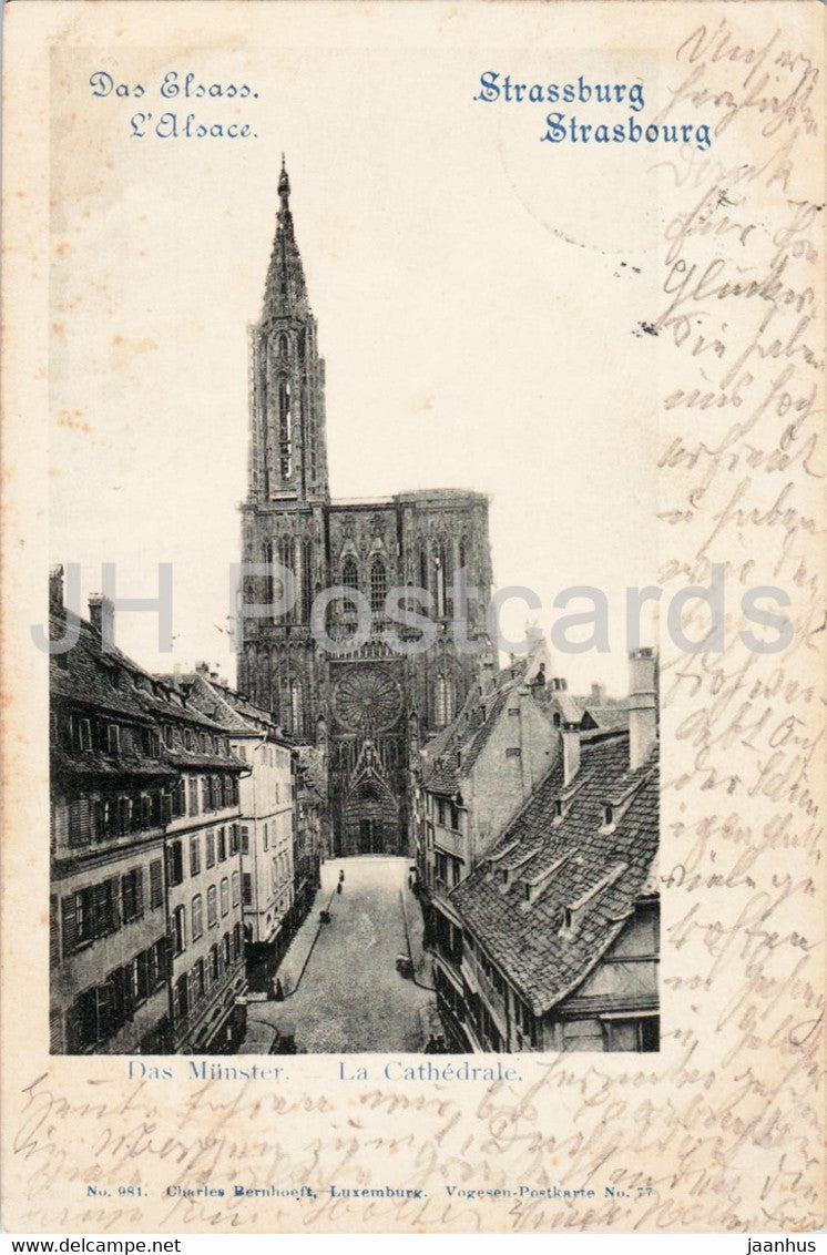 Strassburg i E - Strasbourg - Das Munster - La Cathedrale - cathedral - 981 - old postcard - 1899 - France - used - JH Postcards