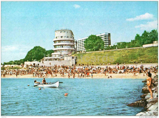Eforie Nord - villa Belona - beach - boat - postal stationery - Romania - unused - JH Postcards