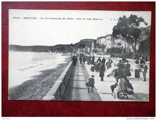 Menton - La Promenade du Midi , vers le Cap Martin - seaside - old postcard - France - unused - JH Postcards