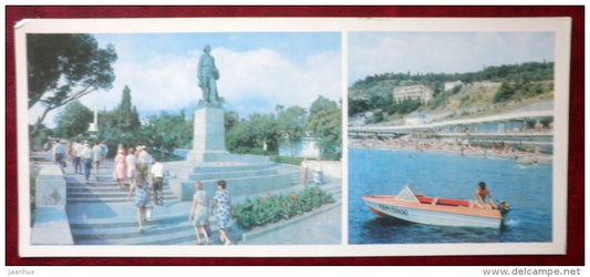 monument to Gorky - Massandra beach - motor boat - Yalta - Jalta - 1981 - Ukraine USSR - unused - JH Postcards