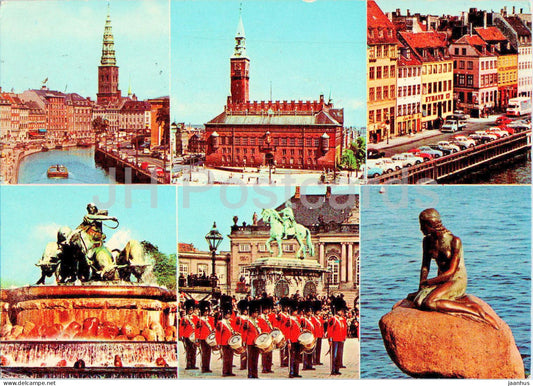 Copenhagen - Kobenhavn - Gefion fountain - Little Mermaid - Royal Guard - multiview - 1645 - Denmark - used - JH Postcards