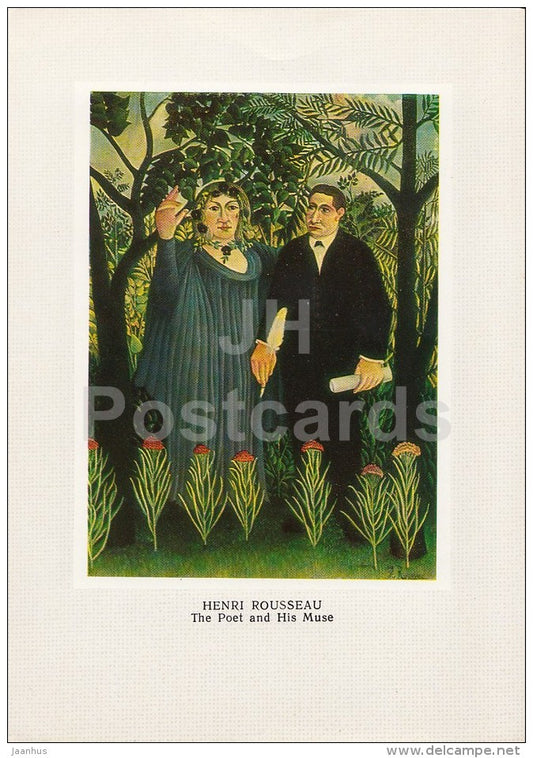 painting by Henri Rousseau - The Poet and His Muse , 1909 - French Art - 1982 - Russia USSR - used - JH Postcards