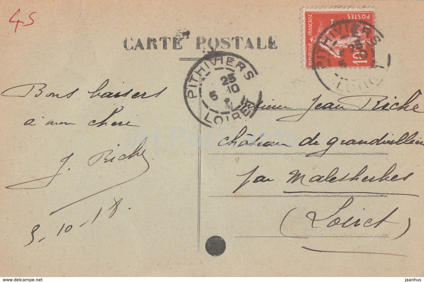 Pithiviers - Chateau de St Pierre A la Groue - castle - old postcard - 1918 - France - used