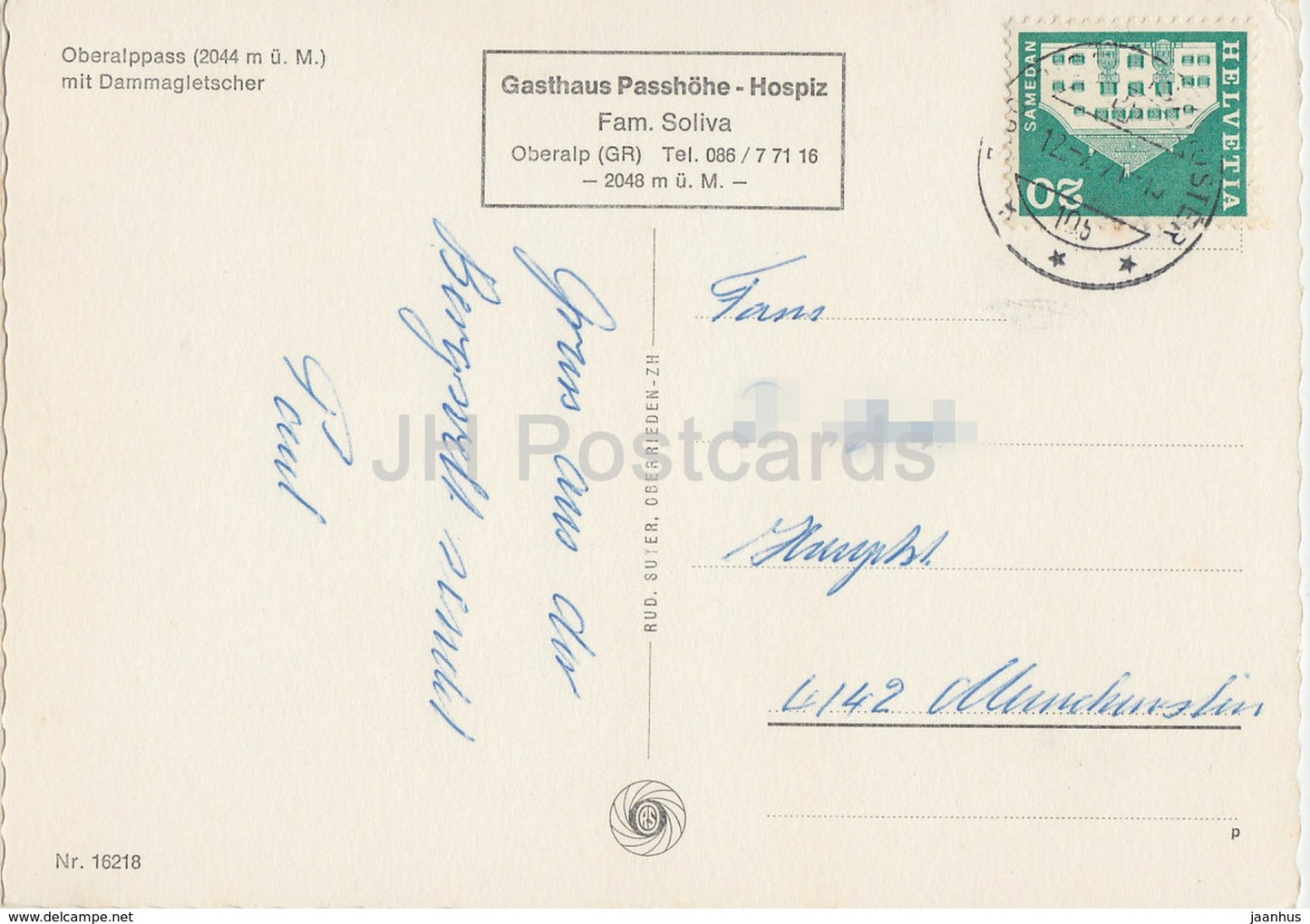 Oberalppass 2044 m mit Dammagletscher - 16218 - 1971 - Switzerland - used