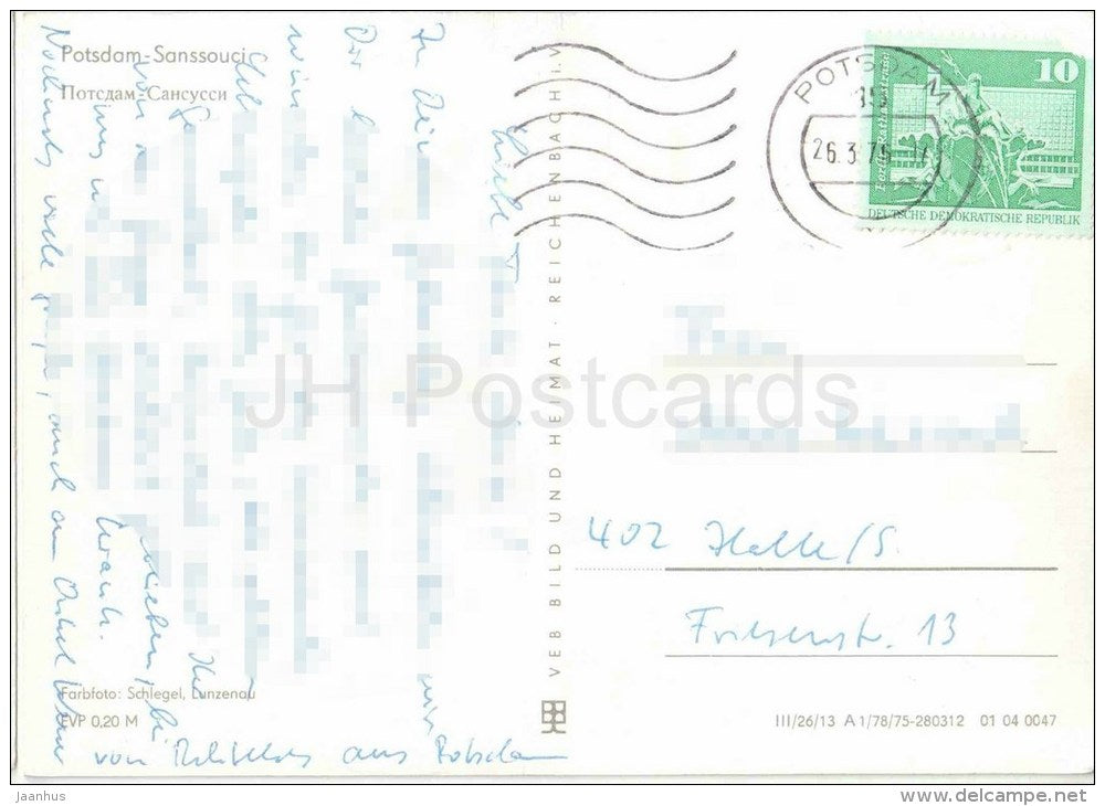 Potsdam-Sanssouci - schloss - castle - Germany - 1975 gelaufen - JH Postcards
