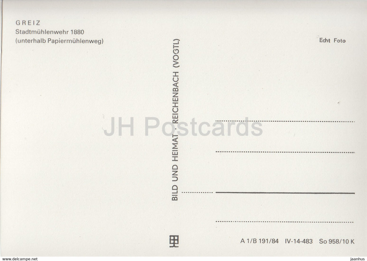 Greiz - Stadtmuhlenwehr 1880 - Historische Fotografien - DDR Germany - unused