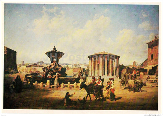 painting by A. Ivanov - View of Rome . temple of Vesta , 1859 - donkey - Russian art - 1987 - Russia USSR - unused - JH Postcards