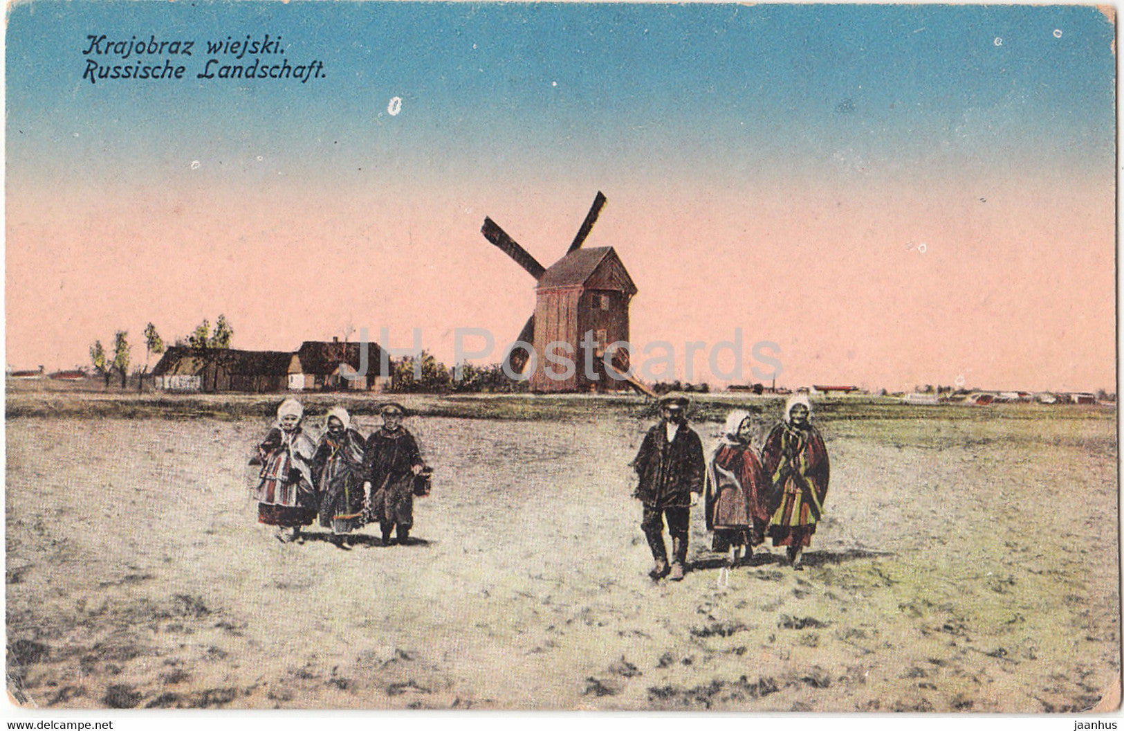 Krajobraz wiejski - Russische Landschaft - windmill - Feldpost - old postcard - 1917 - Russia - used - JH Postcards