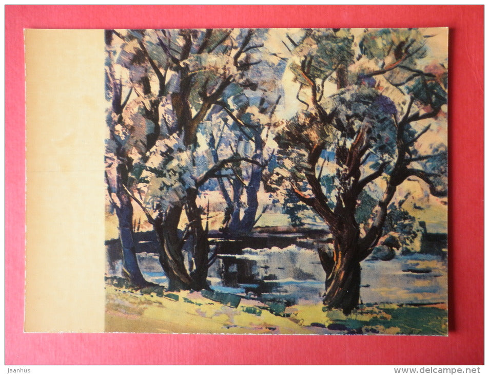 painting by H. Veldre - Old Willows - latvian art - unused - JH Postcards