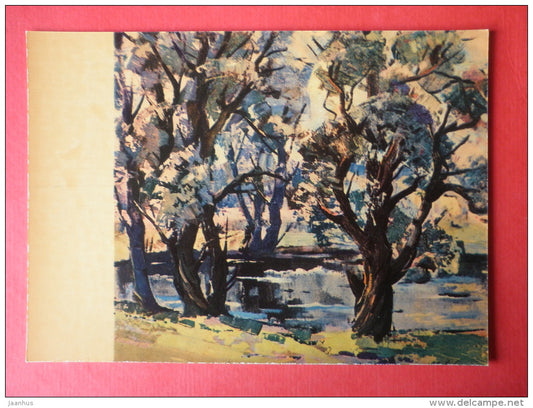 painting by H. Veldre - Old Willows - latvian art - unused - JH Postcards