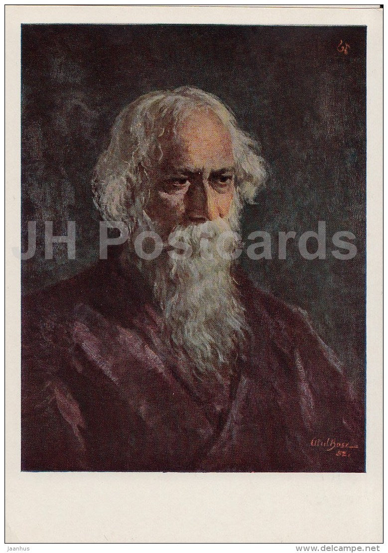 painting  by Atul Bose - portrait of an Indian poet Rabindranath Tagore - Indian art - 1955 - Russia USSR - unused - JH Postcards