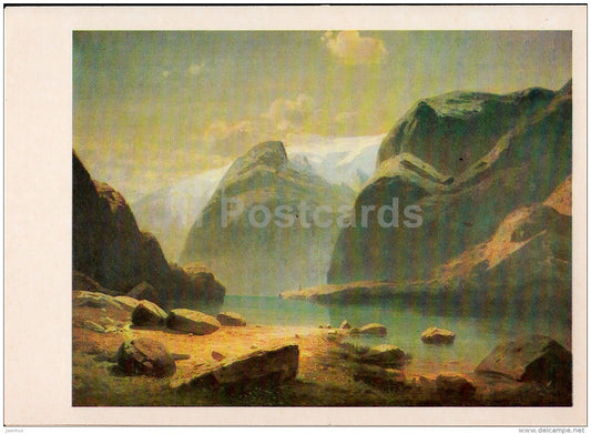 painting by A. Savrasov - Lake in the Mountains of Switzerland , 1866 - Russian art - 1986 - Russia USSR - unused - JH Postcards
