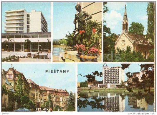 Piestany - church - architecture - town views - Czechoslovakia - Slovakia - used 1975 - JH Postcards