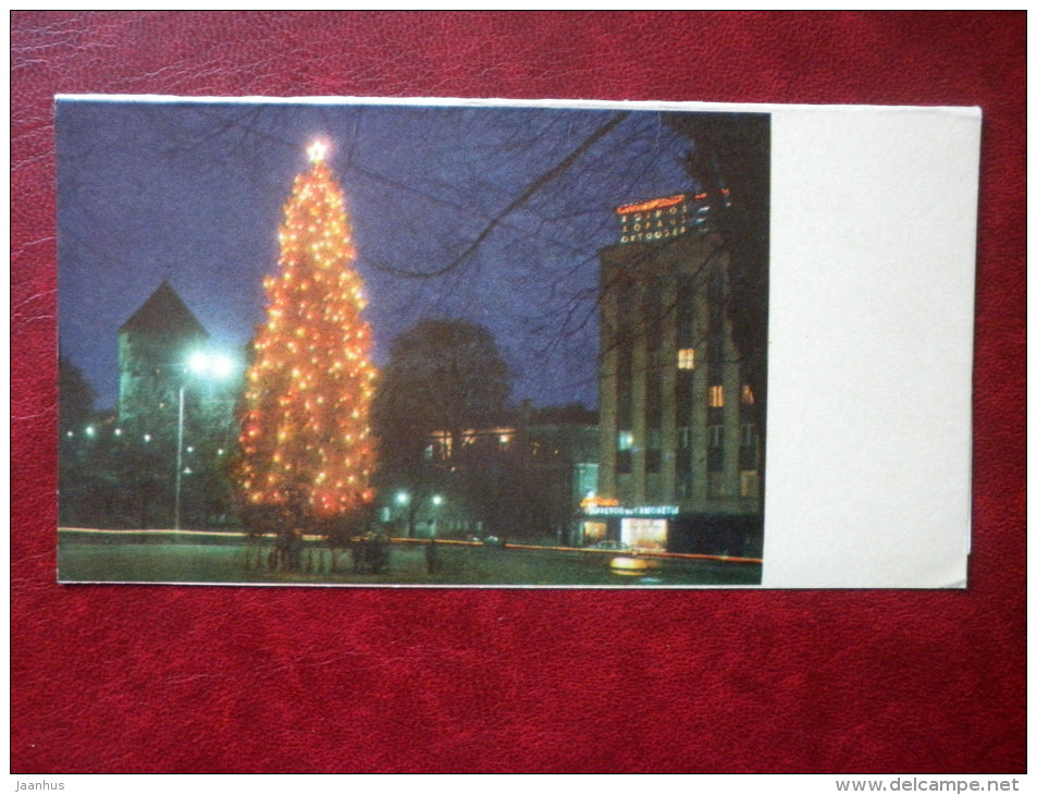 New Year Greeting card - Vabaduse , Võidu Square - christmas tree - 1974 - Estonia USSR - unused - JH Postcards