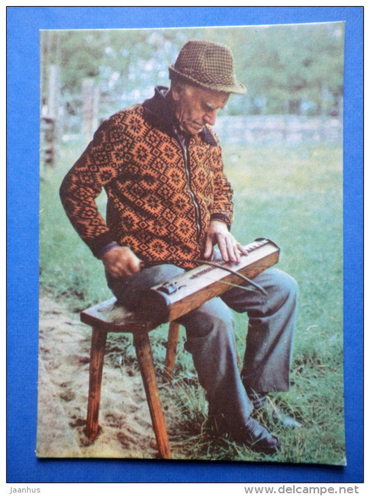 Trough Fiddle - Estonian folk instruments - folk costume - 1979 - Estonia USSR - unused - JH Postcards
